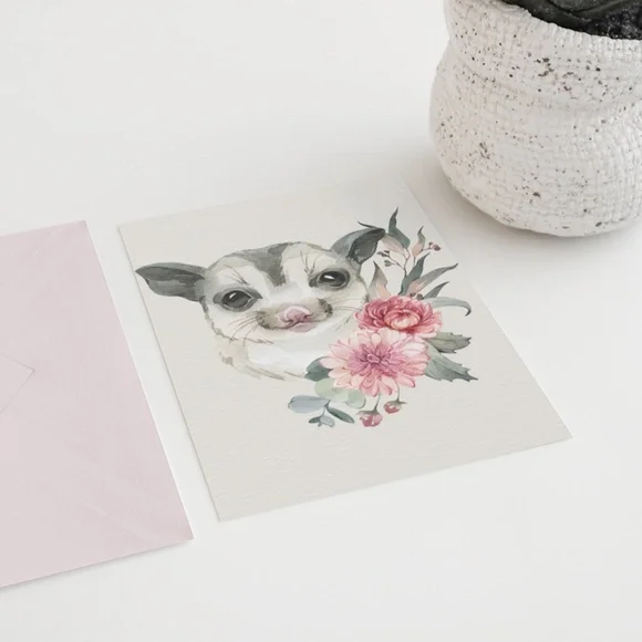 Watercolor Floral Sugar Glider Wall Art Print Poster Unframed - Picture 8 of 9